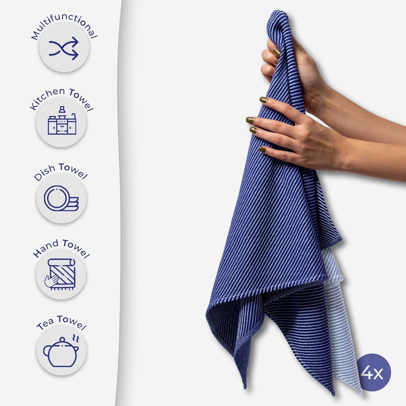 Ossano Decorative Tea Towels Set - 4 Pack, (20" x 30") - Large & Flour Sack - Versatile as, Kitchen Tea Towels, Decorative Dish Towels, Kitchen Hand Towels, Soft Kitchen Towels, Light and Navy Blue - Image 2